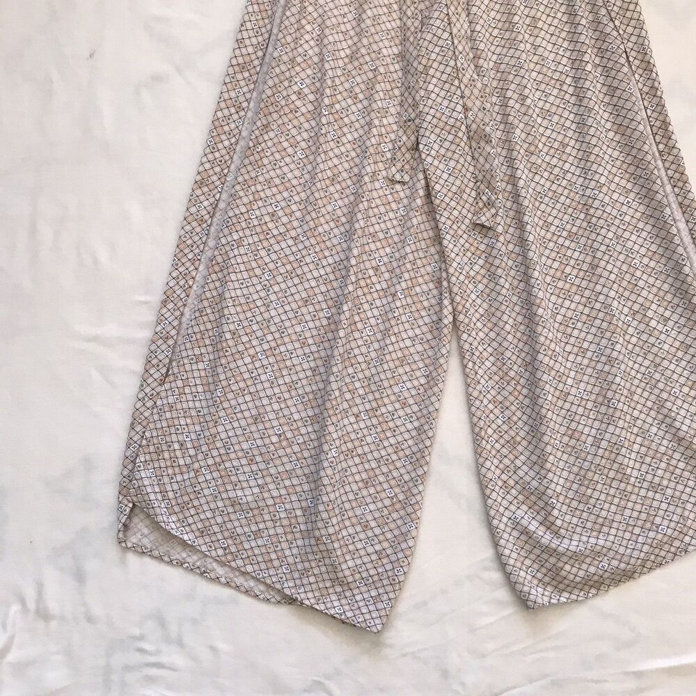 Indah Neutral Beige Geometric Print Flowy Wide Leg Summer Pants Women's XS - Picture 4 of 10